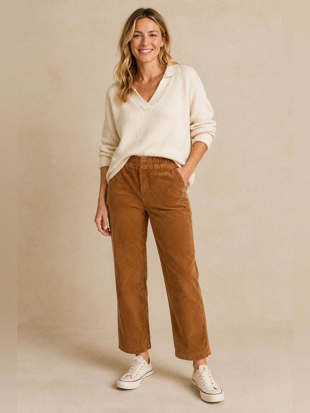 GAP Women’s Small Brown Corduroy Pull-On Pants Elastic Waist Straight Leg